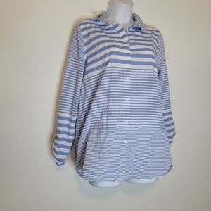 Peck&peck blue/white contrasting stripes button down shirt